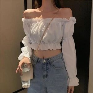 Sexy Blouse, Off Shoulder Long Puff Sleeve, Crop Top Summer Tube Top